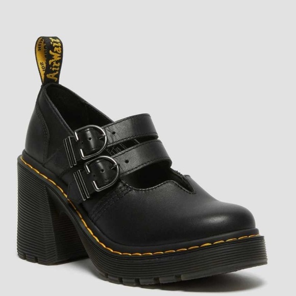 DR. MARTENS l Eviee Sendal Leather Heeled Platform Mary Janes Size 6 - Picture 13 of 13